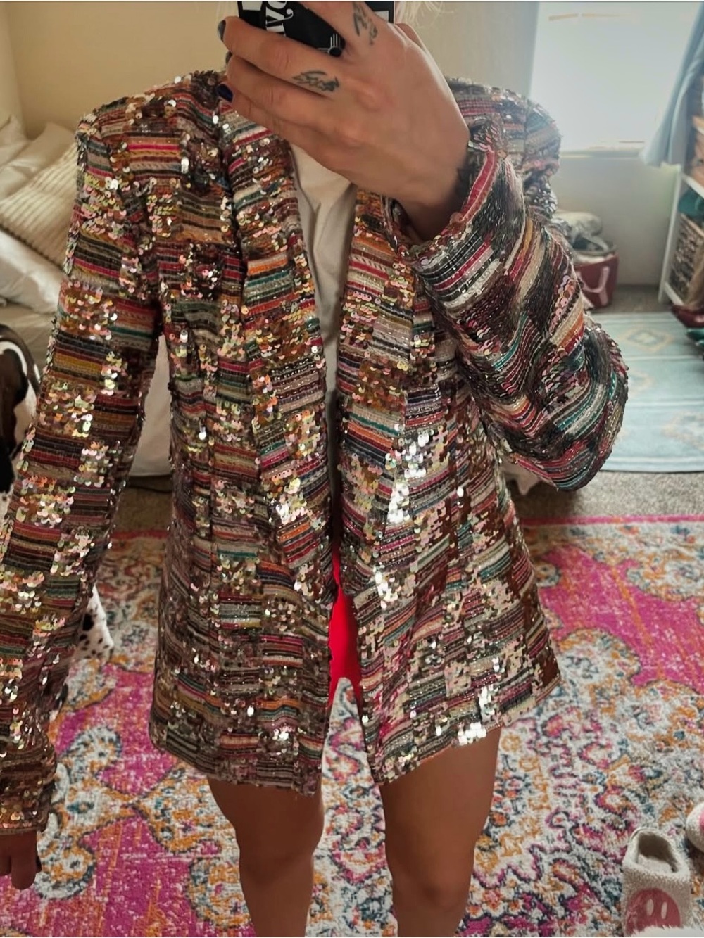 Main Strip Multicolor Sequin Stripe Blazer Set W Shorts